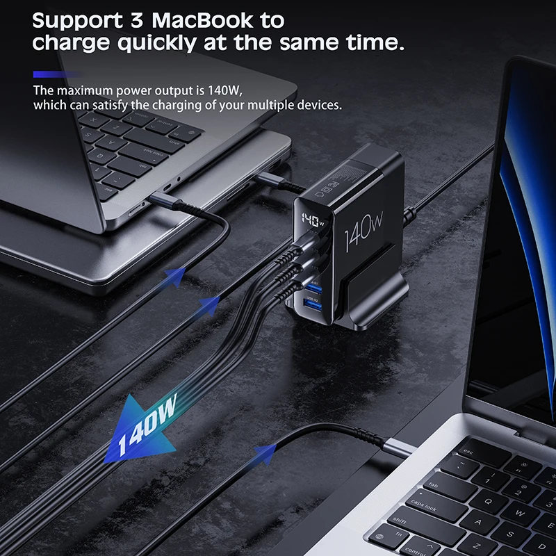 URVNS 140W GaN USB C Charging Station 5-Ports PD 100W 65W PPS 45W Super Fast Charger for MacBook Pro Air Laptop iPhone Samsung