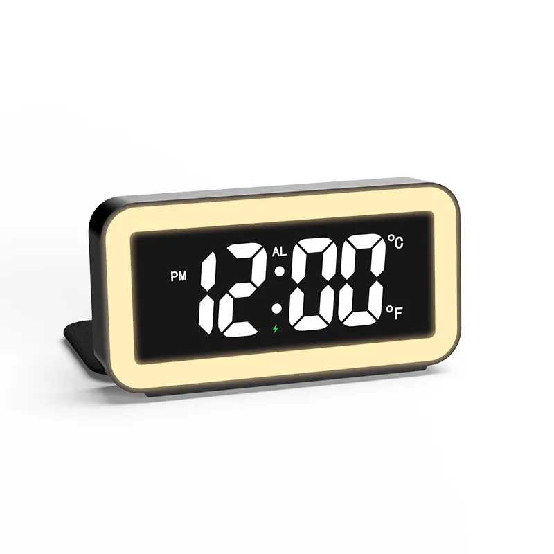 

Electric Charger Time Display Night Light Wireless Led Desk Lamp Qi 2023 15w Hd Clock Mirror With Digital Thermometer