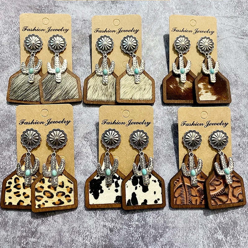 Женские серьги-гвоздики из натуральной воловьей кожи в западном стиле