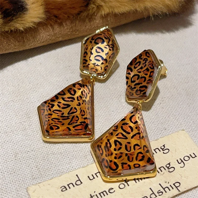 Женские геометрические серьги Draweye с леопардовым принтом винтажные корейские