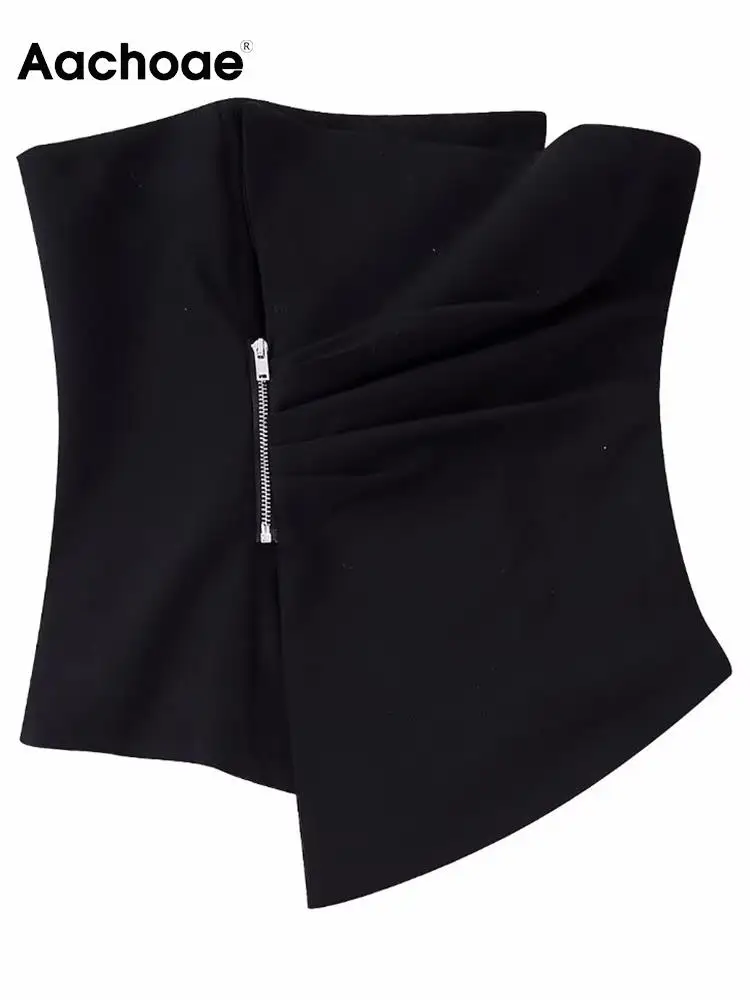 

Женские модные однотонные укороченные топы Aachoae, повседневные облегающие майки на молнии спереди, летние пикантные майки без рукавов с откр...