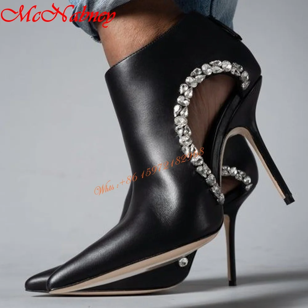 Купи Sexy Pointed Toe Crystal Pumps Ankle Solid Leather Hollow Women Shoes Back Zipper Thin High Heel Design Pumps Spring Party Dress за 5,126 рублей в магазине AliExpress