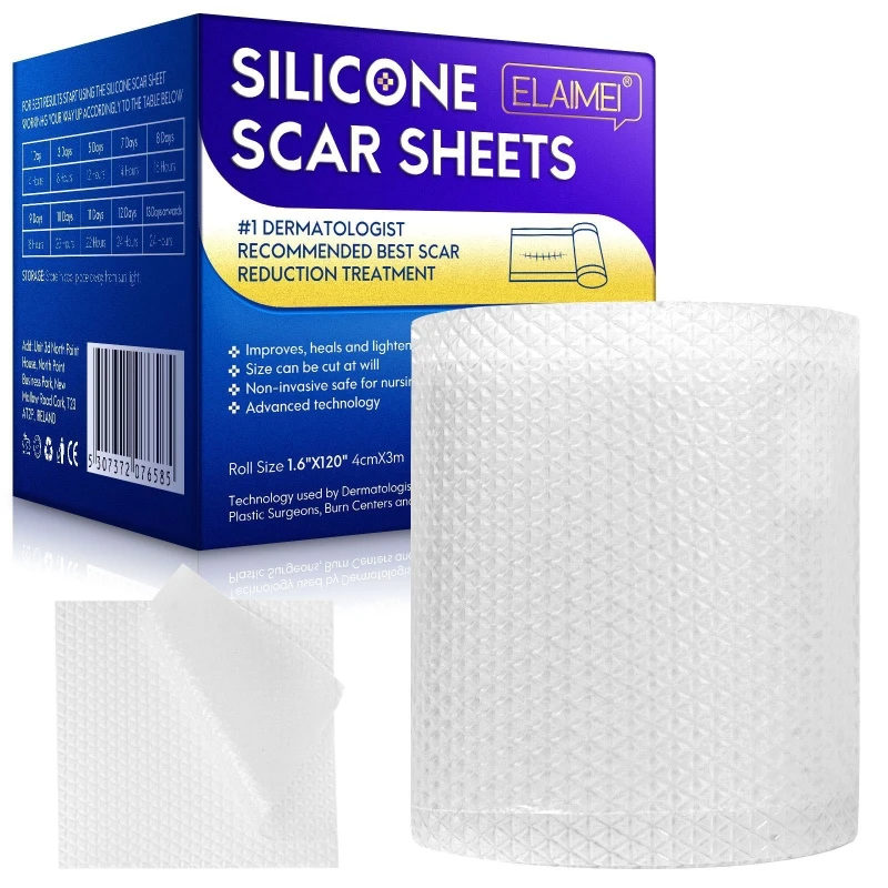 

Silicone Scar Sheets Tape Roll Strips Reusable 1.6in x 120in Scars Removal Sheet for C-Section Surgery Burn Keloid Acne