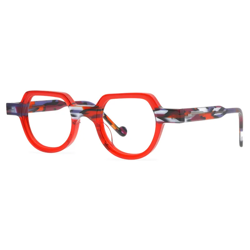 

Japanese Hand-made Acetate Eyeglasses Frames Irregular Polygon Wind Red Glasses for Men and Women Optical Prescription Eyewear