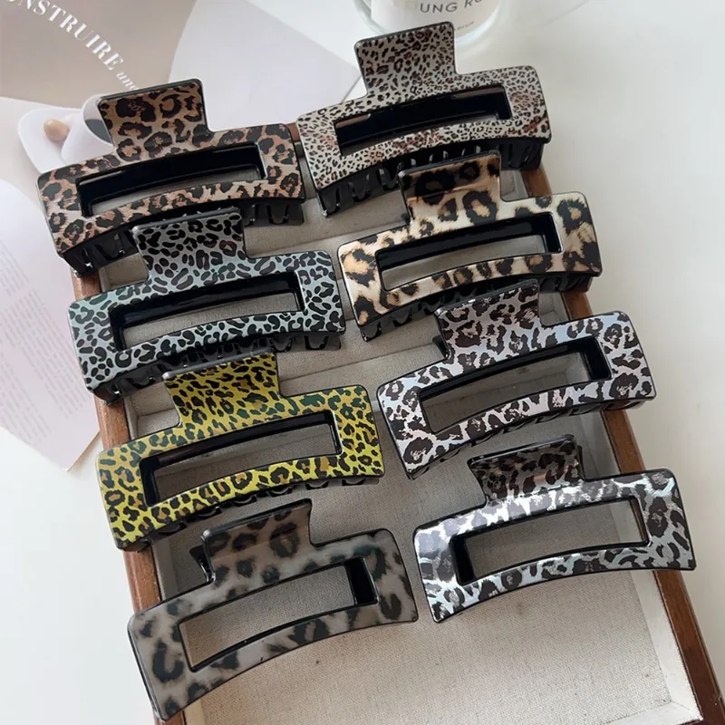 Square Leopard Print Gripper Hair Claw Women Temperament Shark Clip Crab Makeup Party Accessories Hairpin