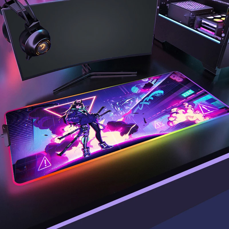 

Game Arknights Mouse Pad RGB Pc Gamer Large Gaming LED Light Mousepad XXL Computer Mause Mat Keyboard Deskmats Table Carpet