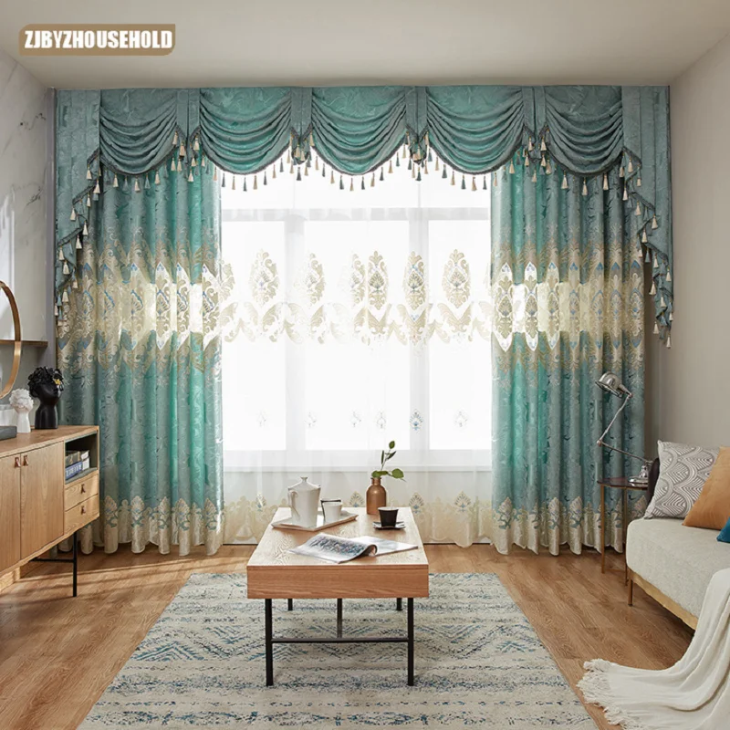 

Top Grade European Style Chenille Laser Embroidery High Shade Curtains for Living Dining Room Bedroom.