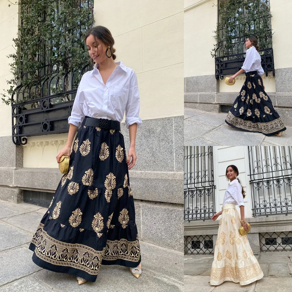 Юбка женская с винтажным принтом модная повседневная свободная длинная юбка на