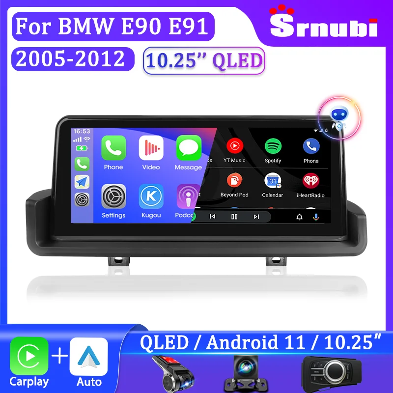 Srnubi 10.25" Car Radio 2 Din Android 11 for BMW 3 E90 E91 E92 E93 2005 - 2012 Carplay Multimedia GPS Navigation Auto Head Unit