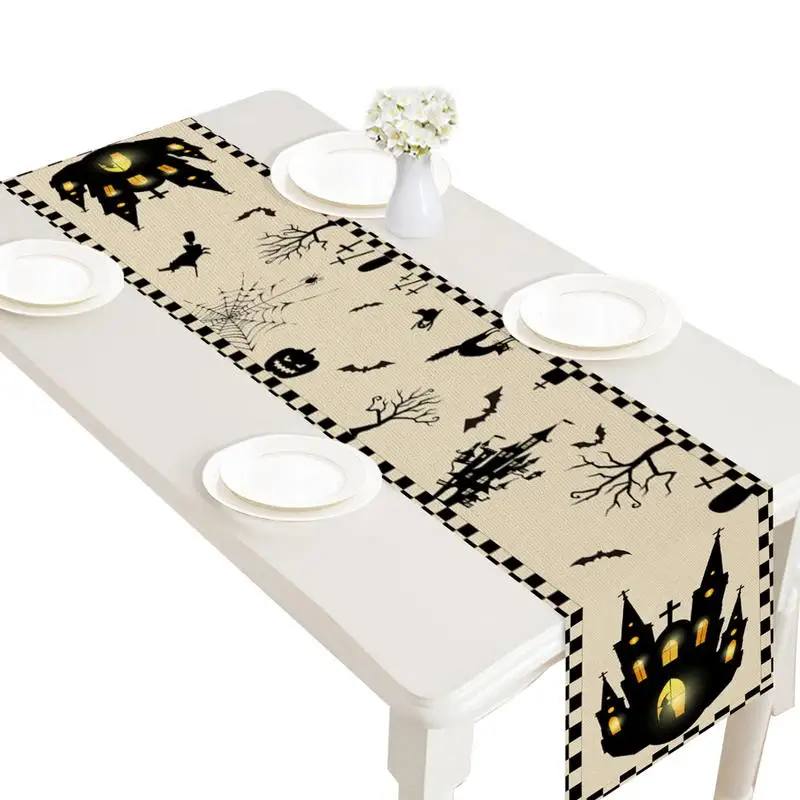 

Halloween Table Runners Spooky Party Decoration With Pumpkins And Bats 70.8X11.9 Inches Durable And Washable Linen Table Runners