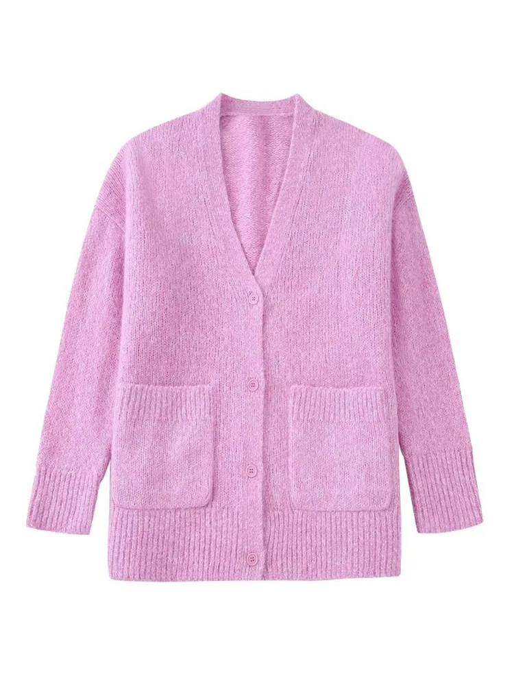 

2022 Autumn Women Knitting Cardigan Sweaters Fashion Loose V-Neck Pockets Female Casual Street Buttons Sweater Outerwear