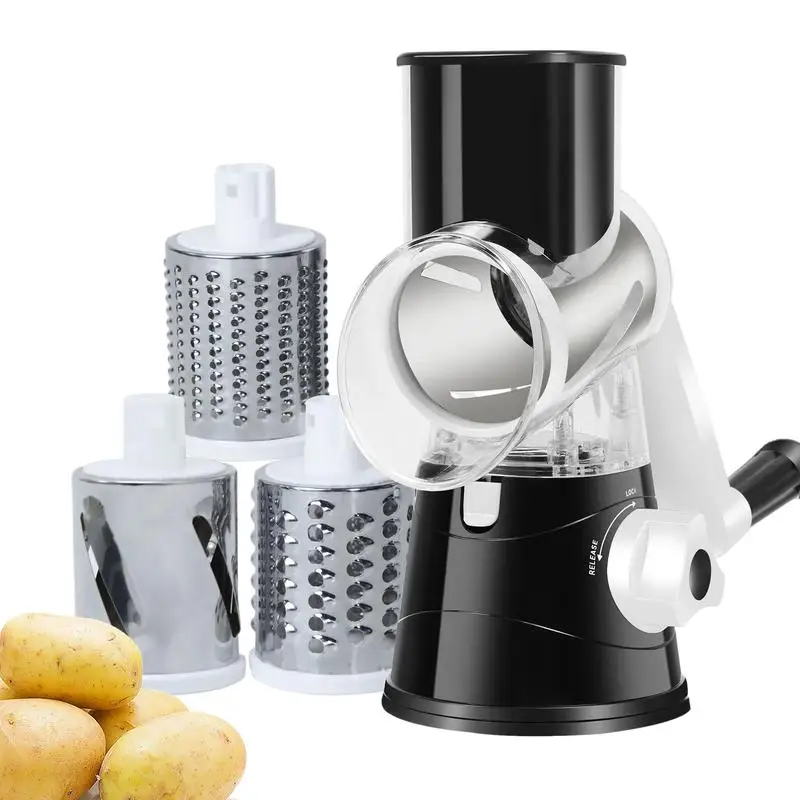 

Rotary Cheese Grater Rotary Cheese Grater with Handle Vegetable Cheese Slicer Slicer Grater Kitchen Use 3 Replaceable Blades