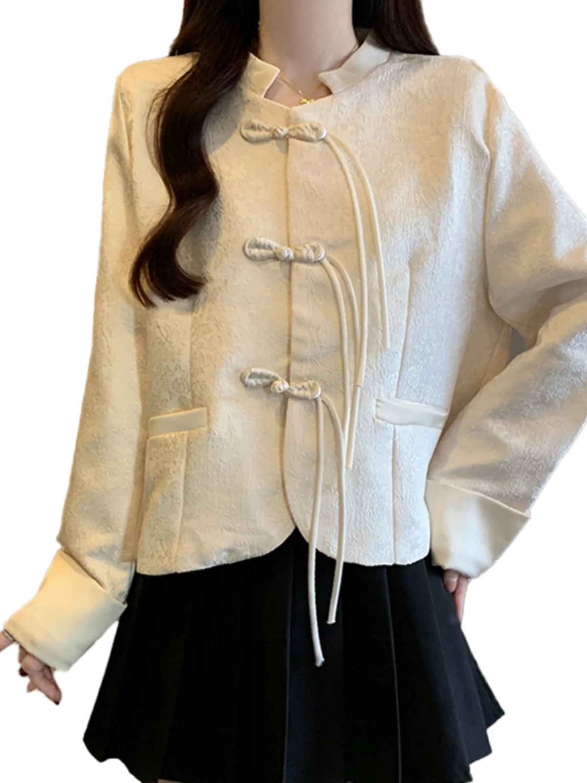 Новая китайская рубашка с длинным рукавом в стиле ретро жаккардовая лягушкой