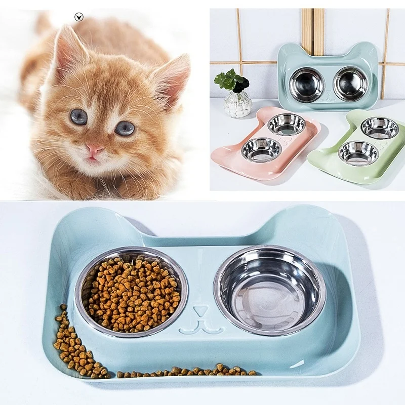 

Durable Double Cat Bowls Stainless Steel Non-slip Design Cat Dog Drink Bowl Food Container Non-Spill Pet Feeder Pet Supplies