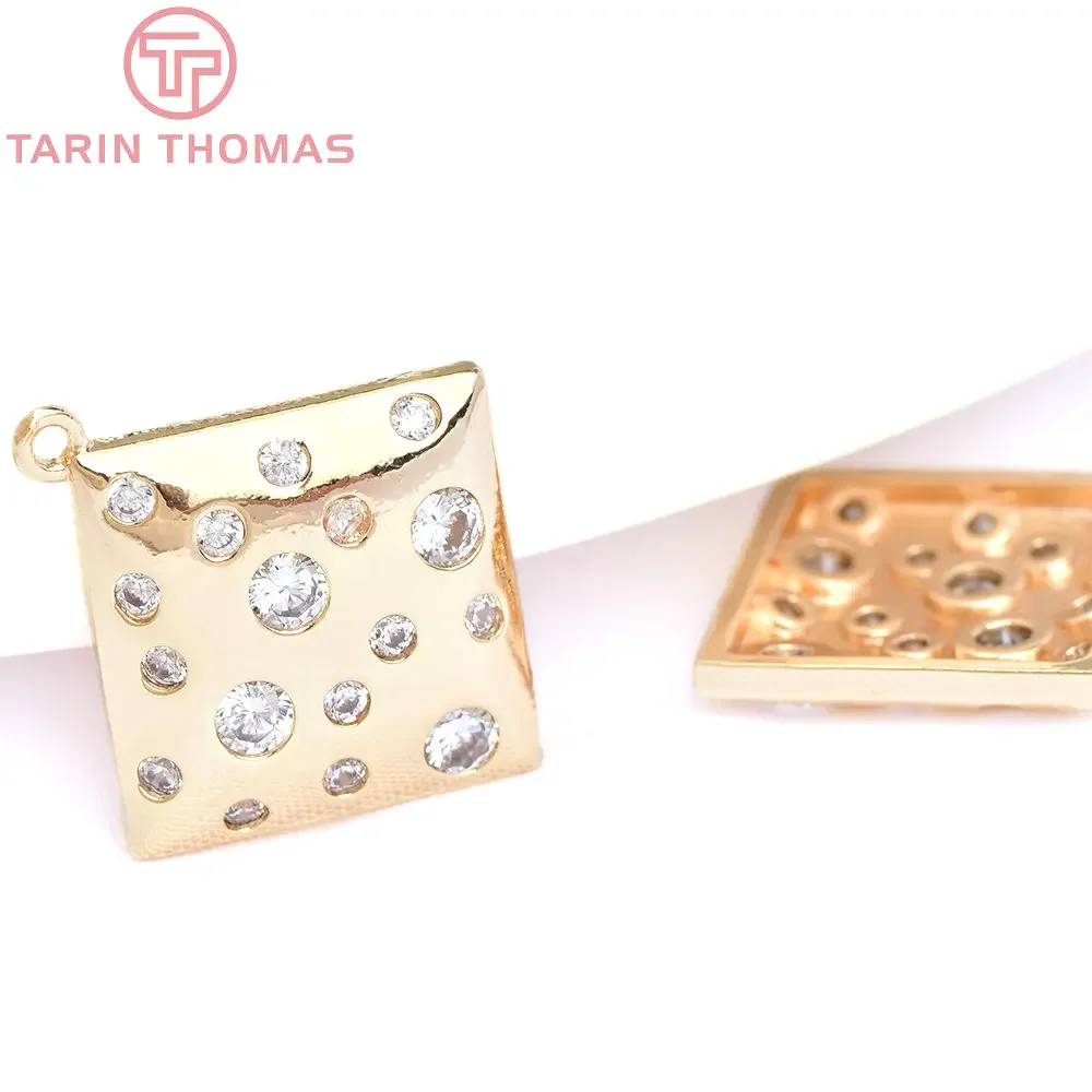 (6220) 4 шт. 14x13 5 мм 24-каратное золото латунь с цирконом овальные ромбы подвески