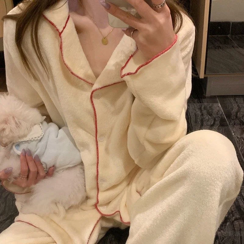 

Зимняя Фланелевая пижама, велюровая женская пижама, зимний теплый комплект из двух предметов, домашняя одежда, пижама, женская одежда для сна, брюки, костюмы, ночная рубашка