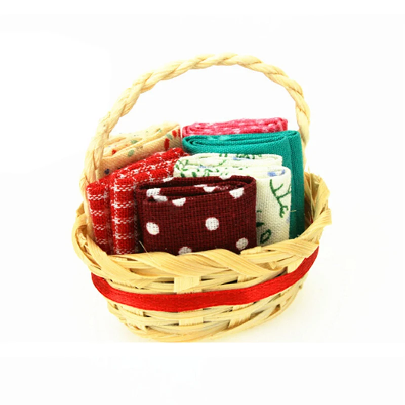 

2022 New Bow Cloth Basket Simulation Furniture Model Toys for Doll House Decoration 1/12 Dollhouse Mini Dolls Accessories