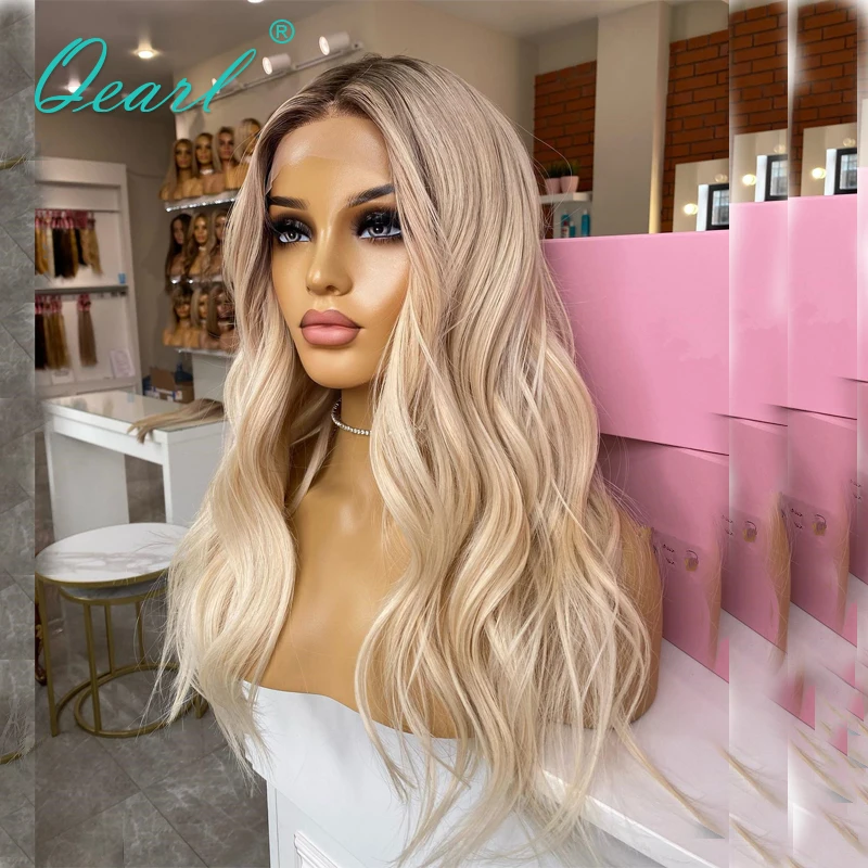 Свободные волнистые парики на полной сетке с эффектом омбре Платиновый светлый