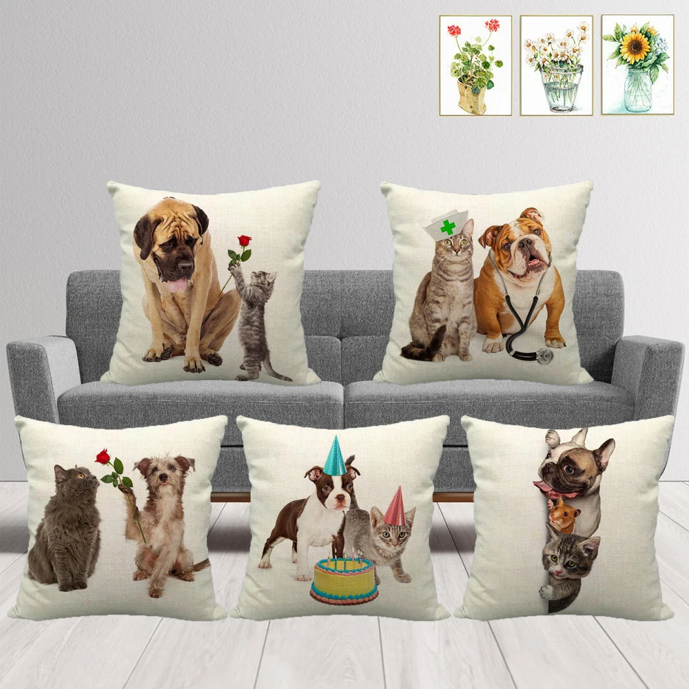 

Pet Cushion Cover Cute Cat Dog Pattern Pillow Case Decorative Pillows for Sofa Pet Lovers Home Decor Throw Pillow Cover 45x45cm