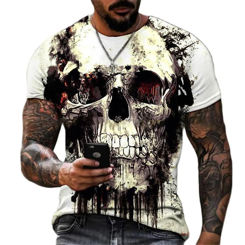 

Hot Sale Retro T-shirt 3d Skull Print Men's T-shirt Summer O-neck Short-sleeved Street Hip-hop Oversized Top Clothing Camisetas