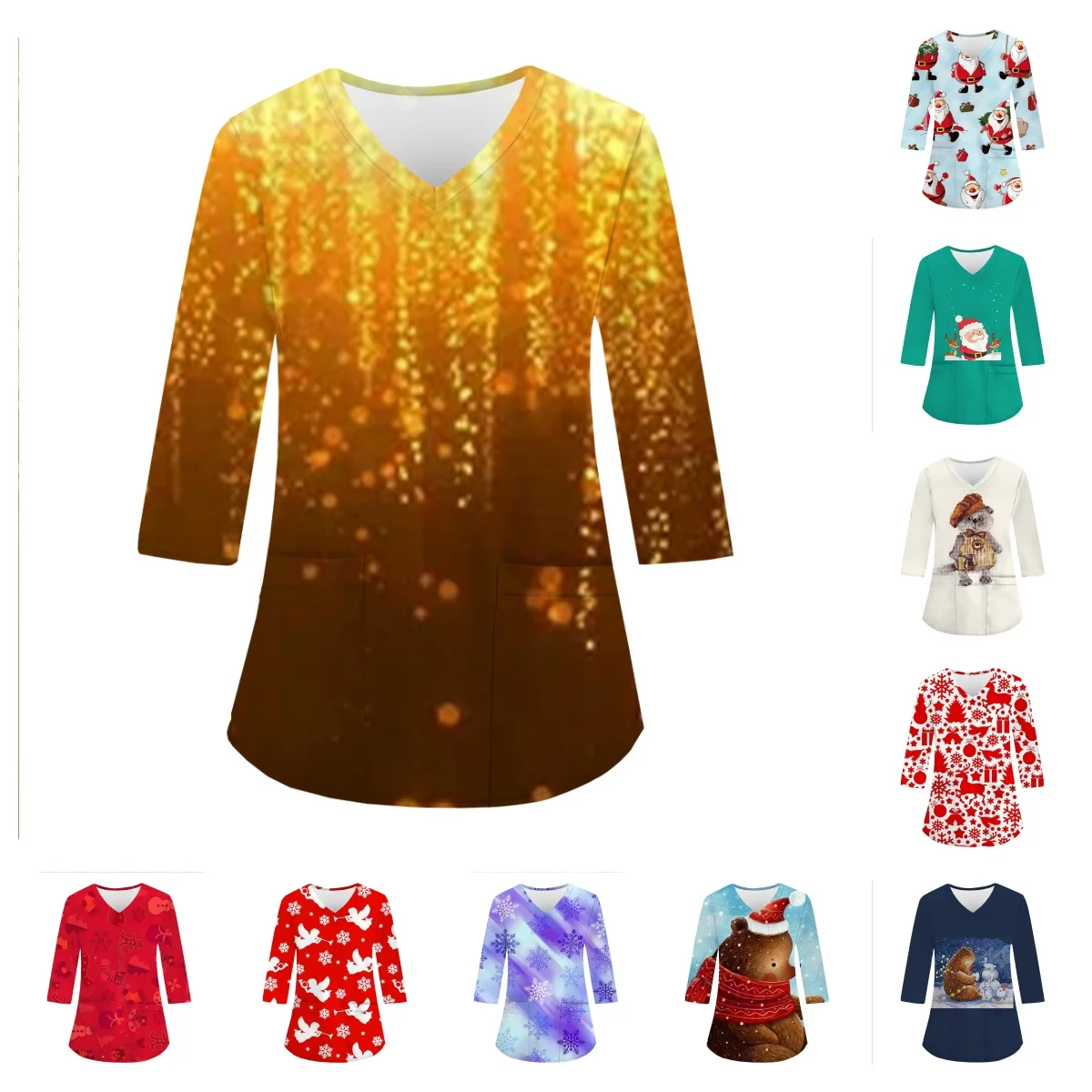 Женская медицинская форма рождественские топы с длинными рукавами и 3D-печатью
