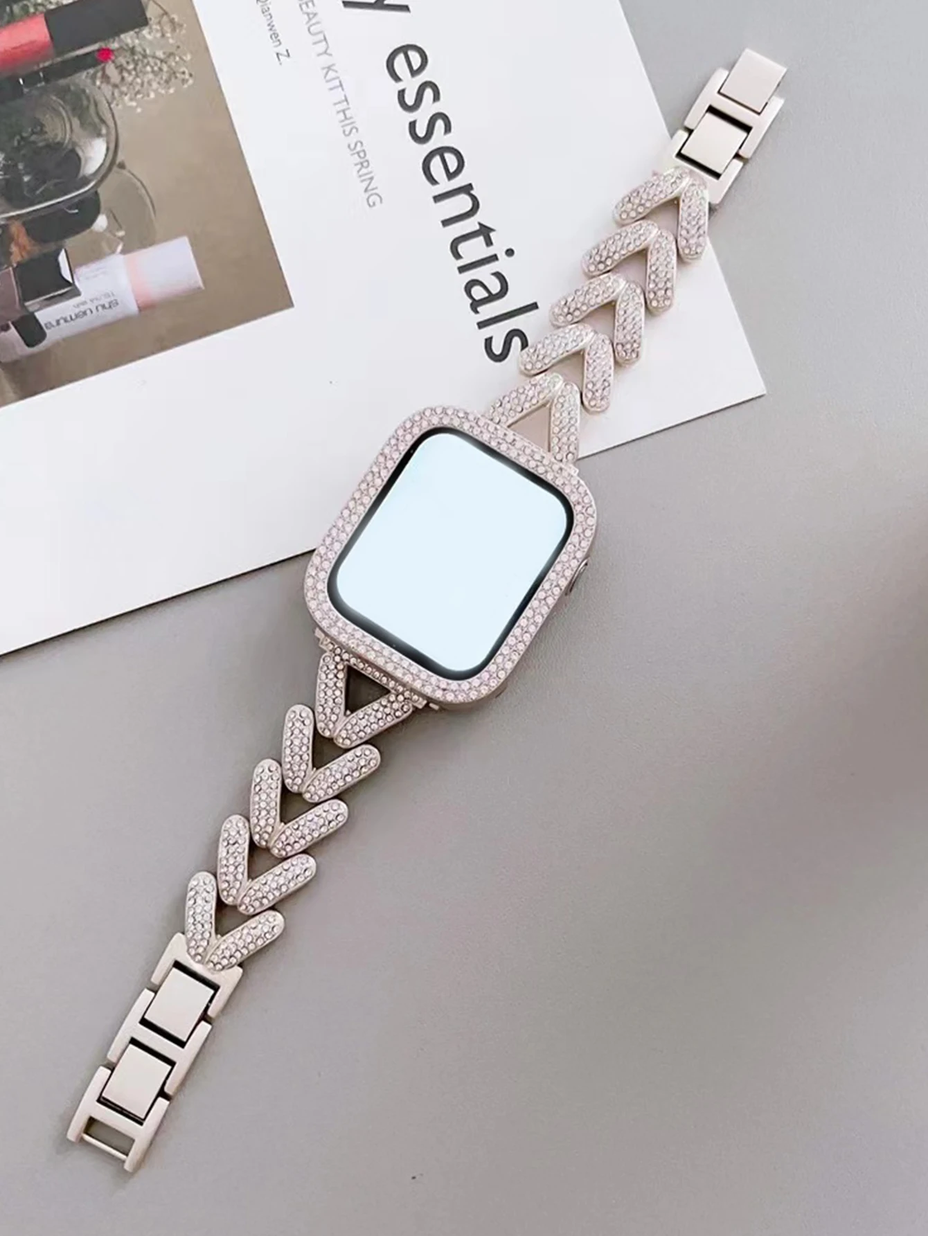 Luxury metal strap for Apple watch band bling bracelet chain for iwatch87645321SE Triangle Full Drill strap for iwatch Ultra