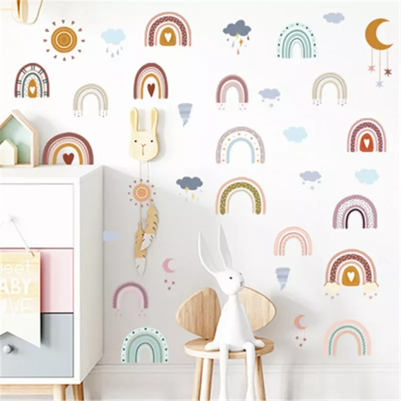 

NEW2023 Rainbow Wallpaper On The Wall Stickers For Children's Room Ornaments Baby Room Rainbow Walls Vinyls Decals Decorativ