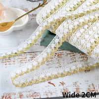 2cm wide white gold hand knitted lace fabric fringed ribbon sofa clothes curtain tablecloth lace edge trim sewing stitched decor