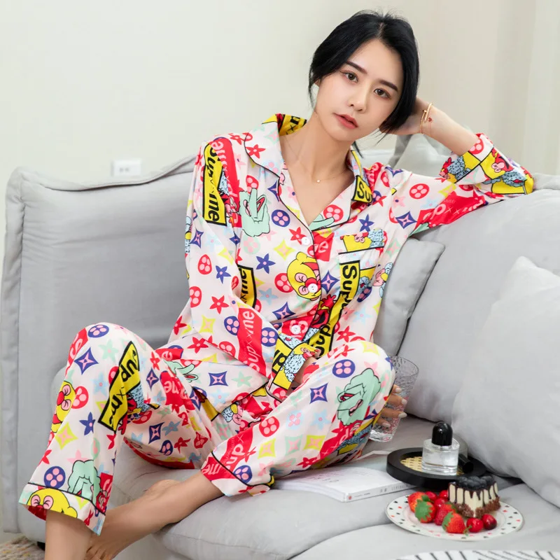 Ice And Snow Silk99%New Pajamas Women's Spring And Autumn Summer Thin Ice Silk High-grade Home Clothing