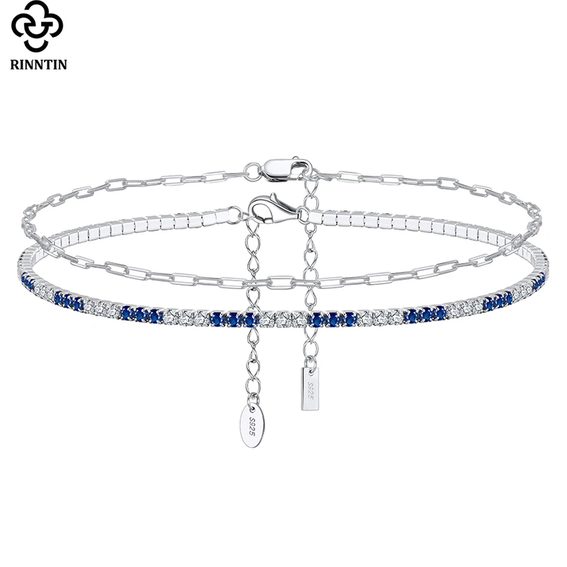 

Rinntin 925 Sterling Silver Fashion Paper clip&2mm Tennis Chain Anklet for Women Foot Bracelet Ankle Straps Jewelry SSA01