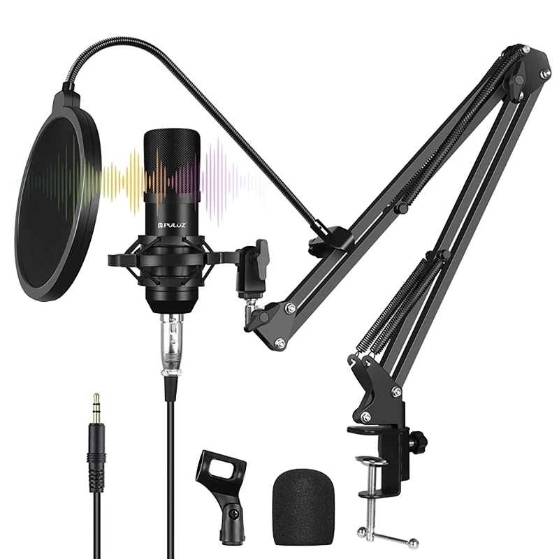 

PULUZ Microphone Kit With Cantilever Bracket Shock Mount USB Sound Card Broadcast Professional Singing Microphone Kit