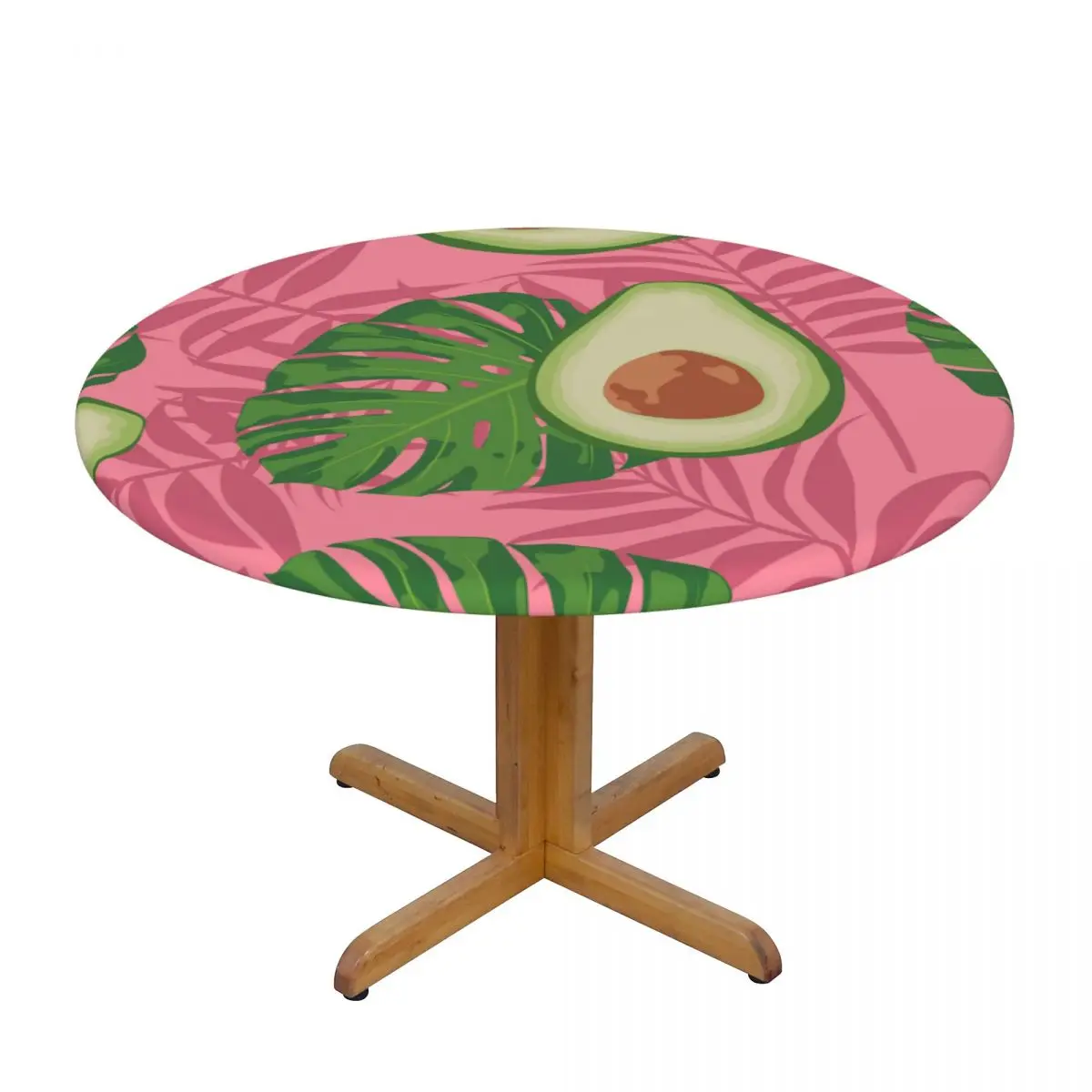 

Round Table Cover for Dining Table Elastic Tablecloth Avocado Slices And Leaves Of Monstera Fitted House Hotel Decoration