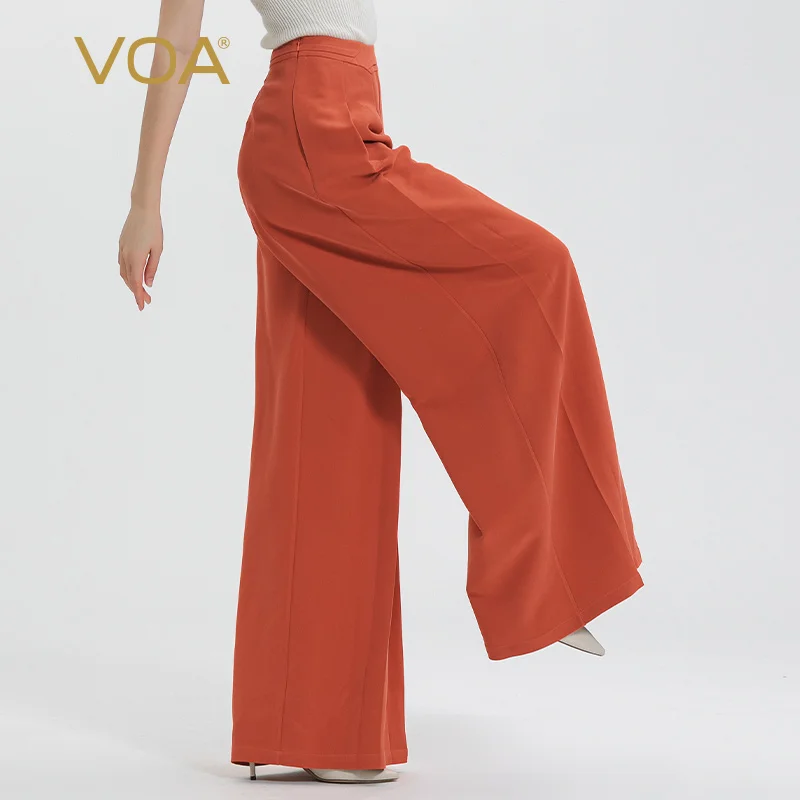 

VOA 45 Momme плотный шелк тутового шелкопряда коричневый оранжевый натуральный пояс с боковыми карманами женские брюки Шелковые Широкие брюки винтажные KE731