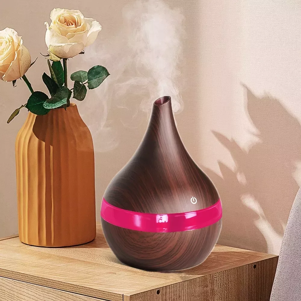 Oil Diffuser 300ml USB Air Humidifier Wood Grain High Quality with 7 Color LED Lights for Home and Office and Car