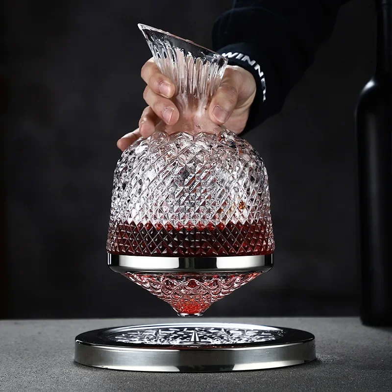 

1500ml Bottle Decanter Rotating Crystal Tumbler 360 Decanter Glass Gift Bar Aerator Wine Mirror Dispenser Wine Jug Decoration