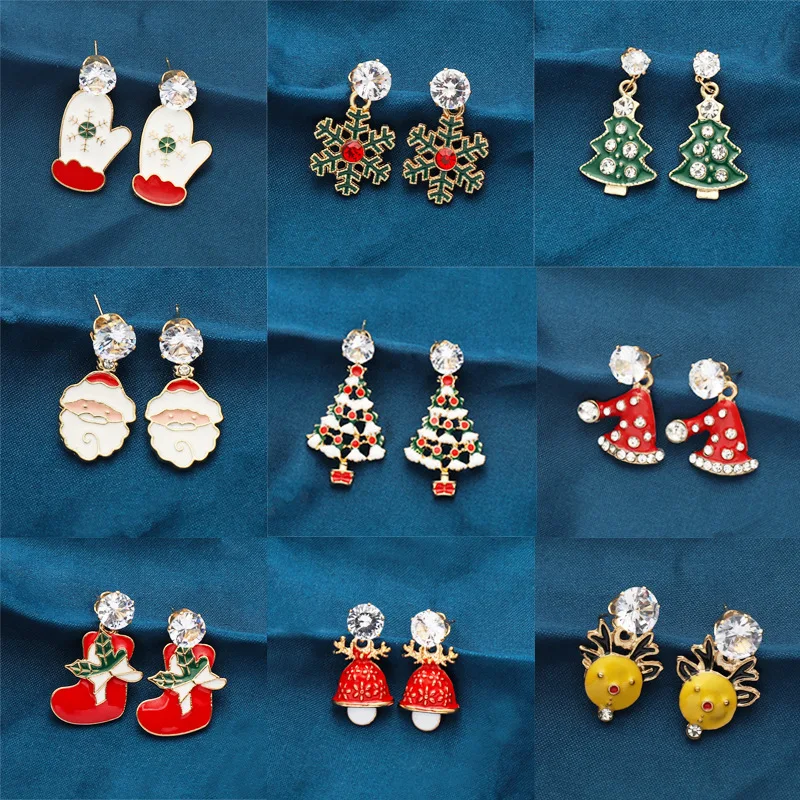 

New Christmas Earrings Santa Claus Christmas Tree Pendant Earrings with Zircon Ladies Girls Accessories Gifts Fashion Jewelry