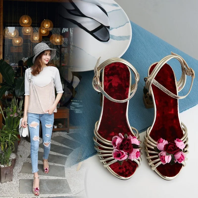 Vintage Flower Birdcage Women Sandals Hollowed High Heel Open Toe Sandal Ankle Strap Pumps Woman Dress Shoes
