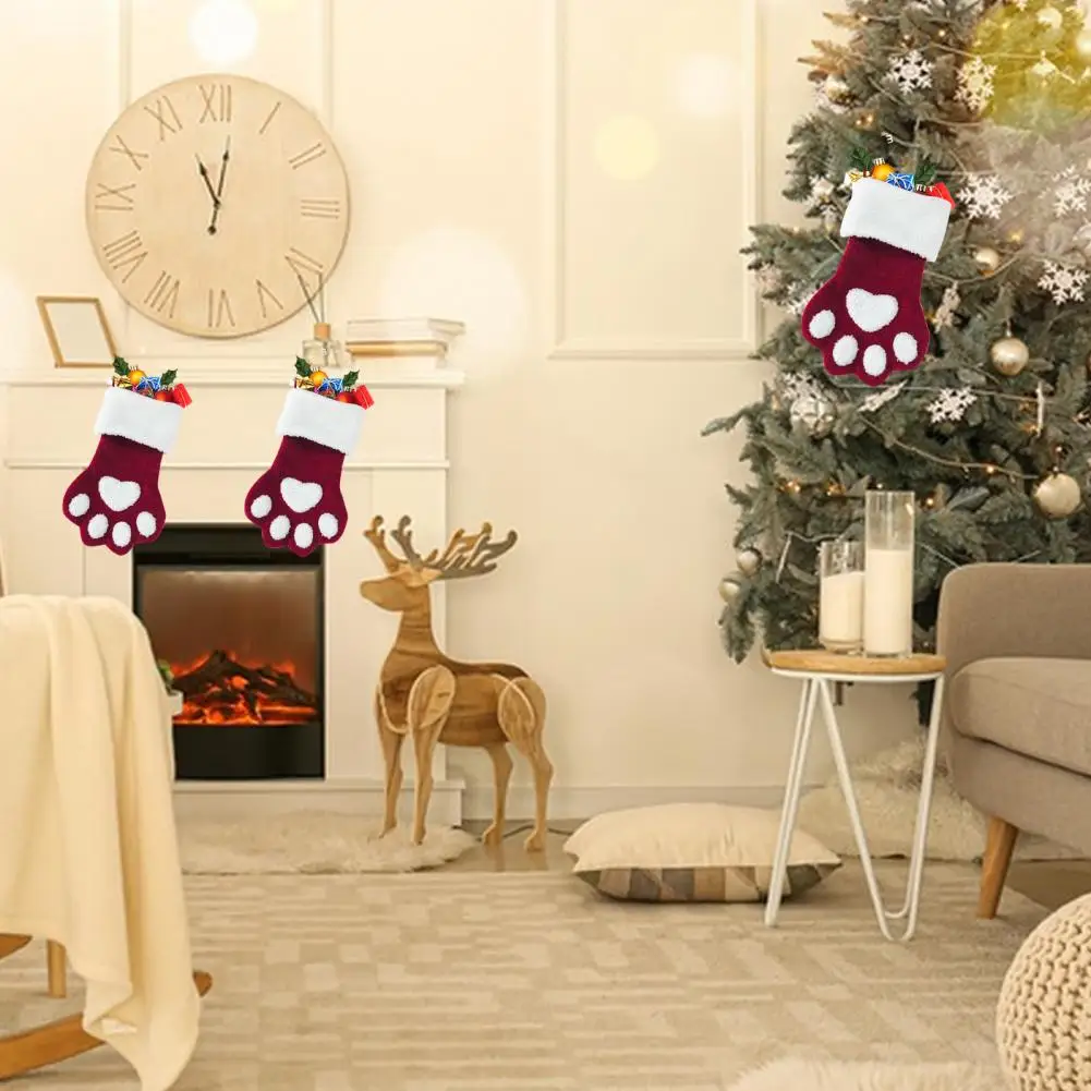 Уютные праздничные чулки для домашних животных рождественские в виде лапы