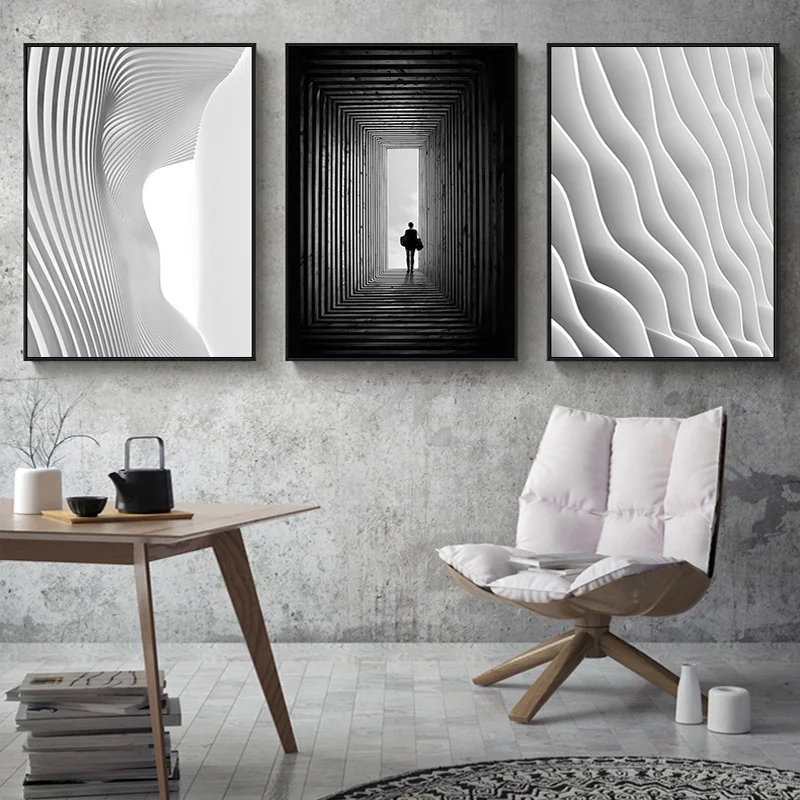 

Nordic Art, Modern Decor, Abstract Frame For Life, Architecture, Black And White, Wall Art, Canvas, Painting, Print On Canvas