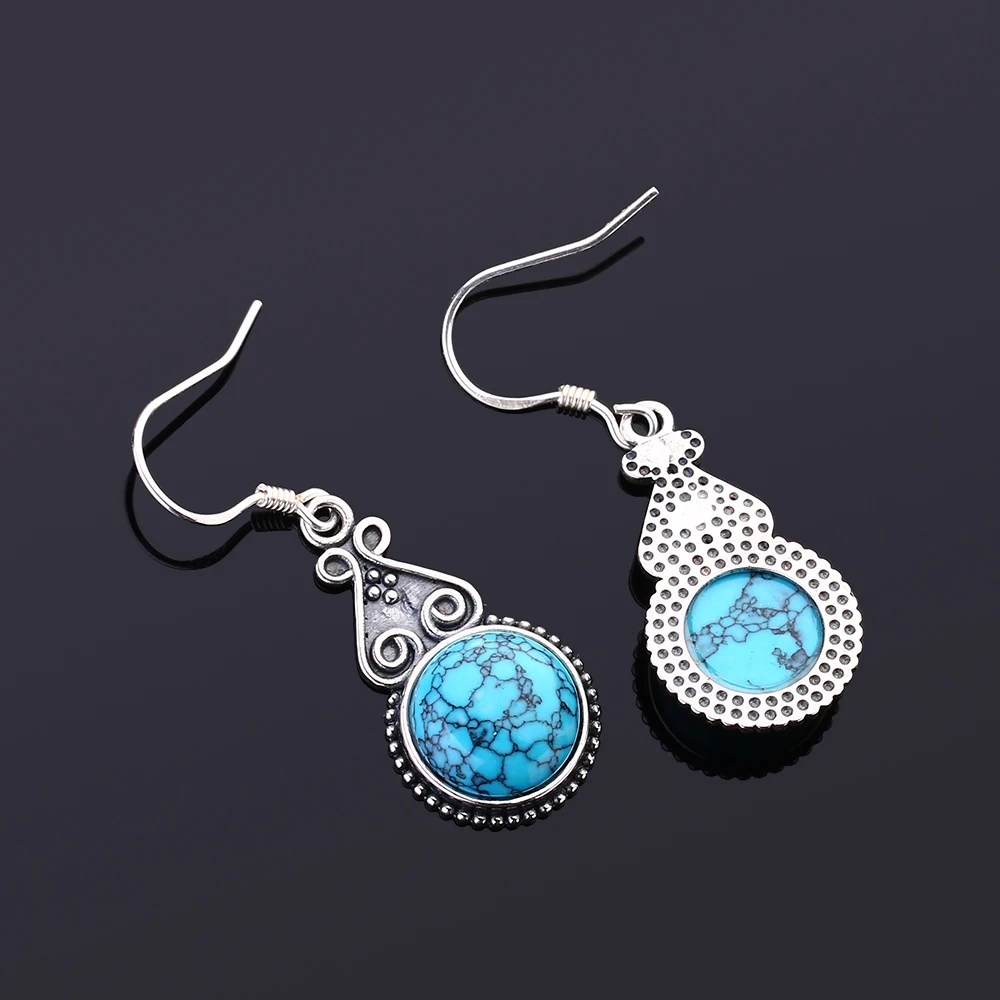 Медные серьги-капли 10 мм круглые бирюзовые серьги-подвески винтажные стильные