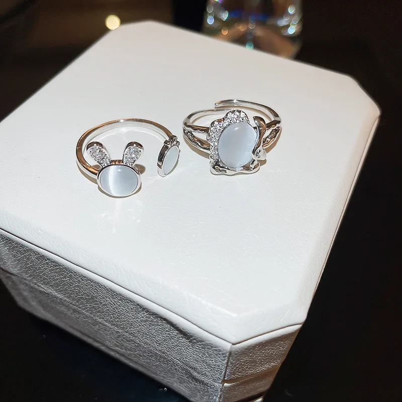 

Korea New Irregular Opal Rabbit Opening Ring Fashion Temperament Simple Geometric Ring Women's Jewelry
