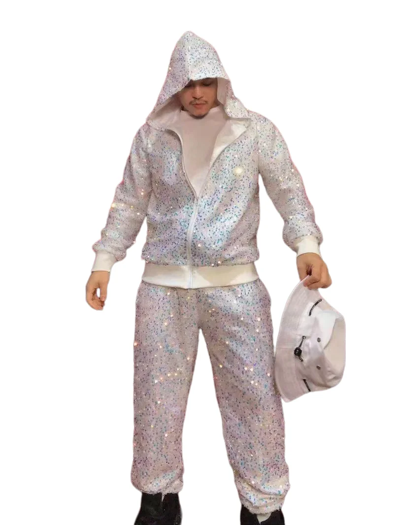 Крутой мужской танцевальный костюм в стиле хип-хоп с золотыми блестками куртка