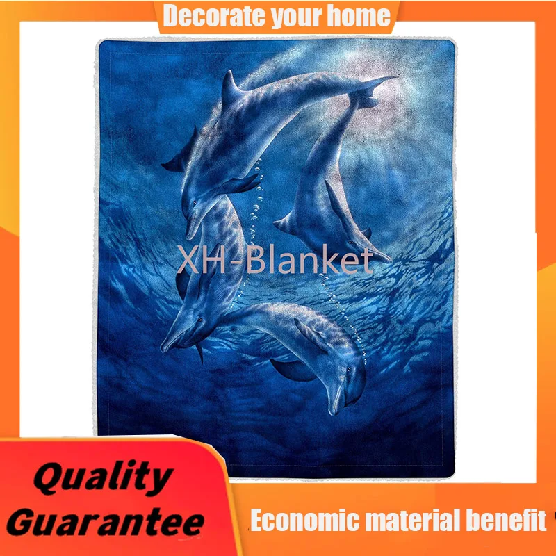 

Шерпа Флисовое одеяло с принтом дельфина океана, Легкий гипоаллергенный диван для кровати, мягкое плюшевое одеяло для взрослых
