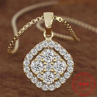 s925 silver color 2 carats diamond pendant square 14k gold color chalcedony bizuteria women jewelry pierscionki chain joyas