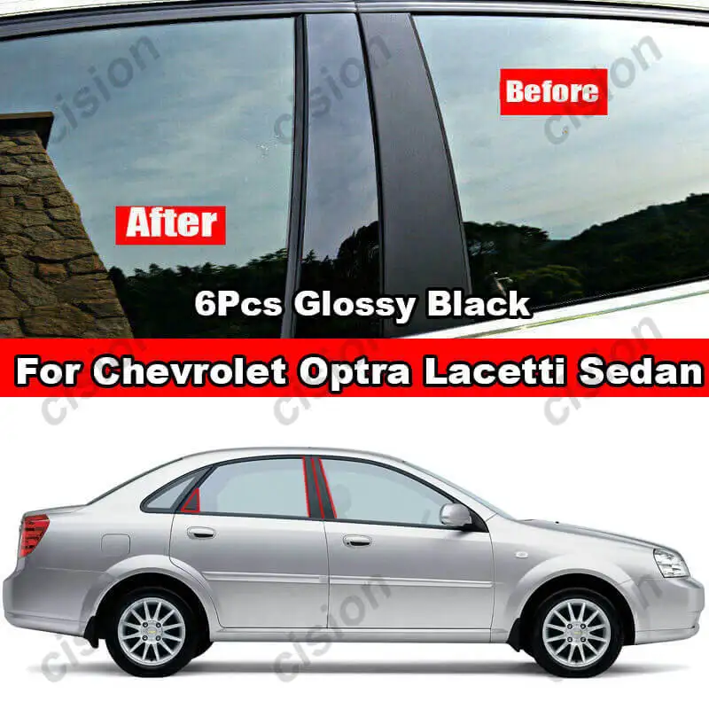 6Pcs Carbon Schwarz Auto Tür Fenster Spalte B C Säule Post Abdeckung Trim Aufkleber Für Chevrolet Optra Lacetti daewoo Nubira Viva