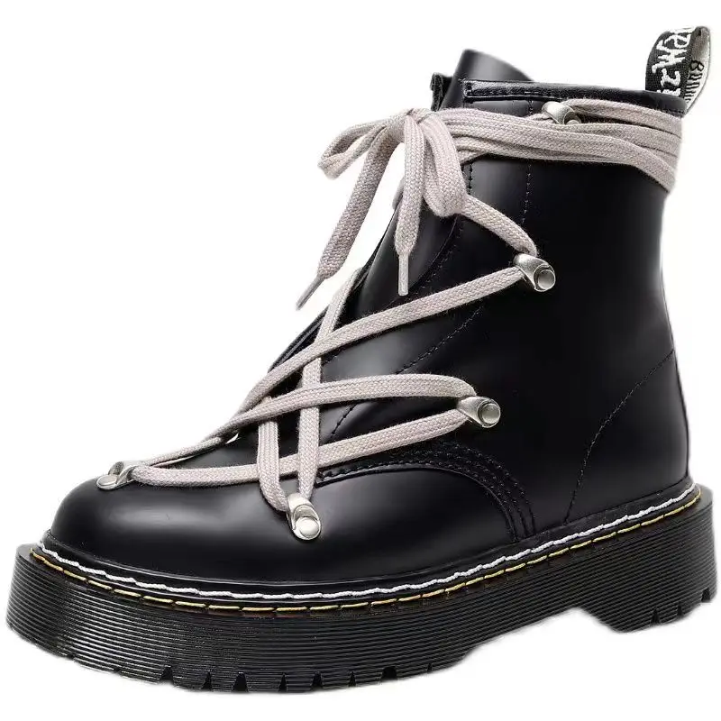 

Genuine Leather Boots For Women Long Tube Rubber Thick Sole Fashion Men Shoes Martens Size 35-46