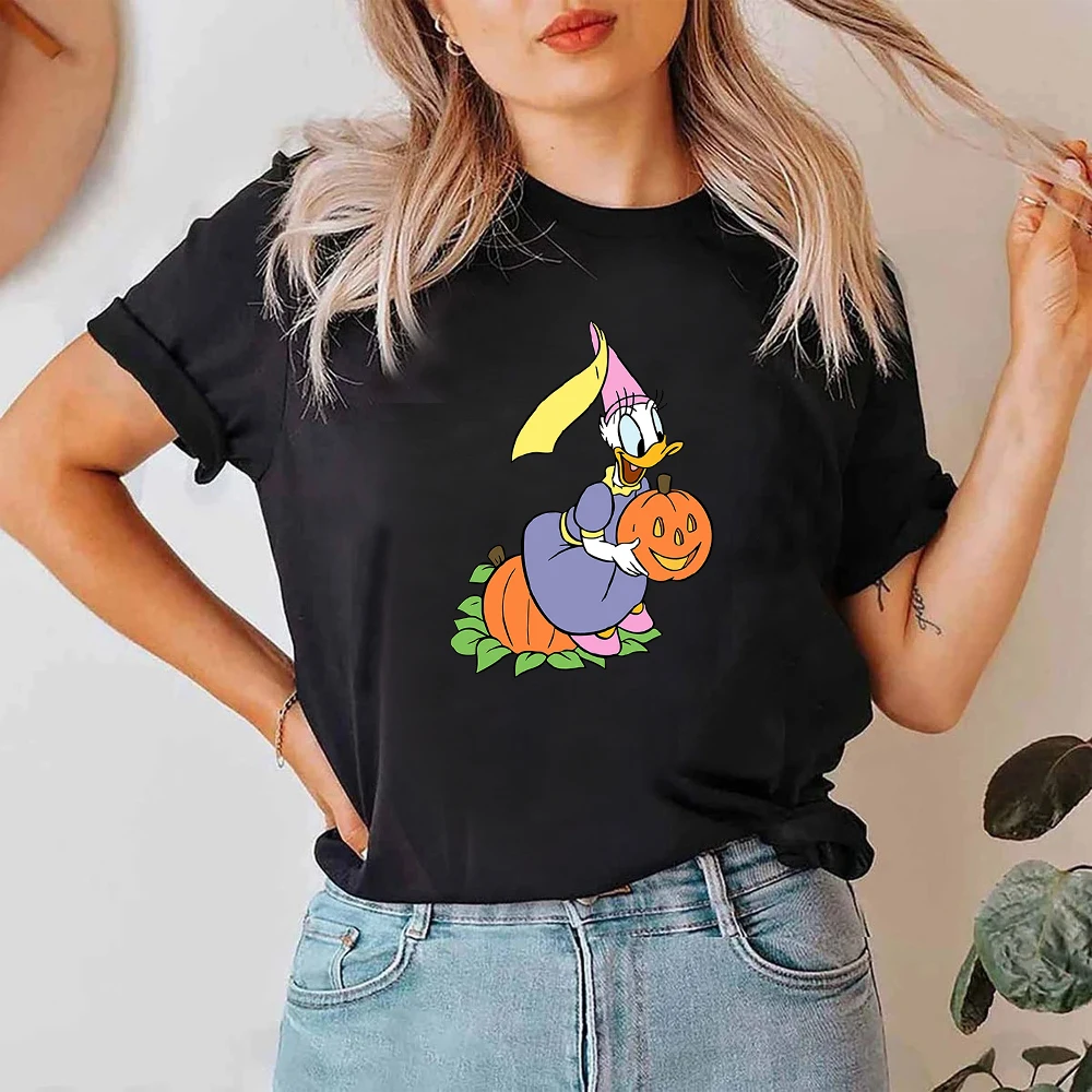 

Disney Daisy Halloween Print Woman T-shirts Happy Holidays Cartoon Cute Girl Clothes Aesthetic Short Sleeve T Shirt Women