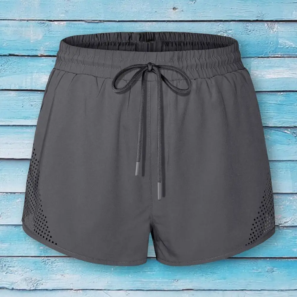 

Hidden Zipper Pockets Loose Lounge Shorts with Breathable Holes Women Running Elastic Waist Drawstring Yoga Shorts Female Clothi