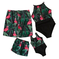 flamingo swimsuits family matching clothes mother daughter swimwear mommy and me bikini dresses outfits father son swim shorts