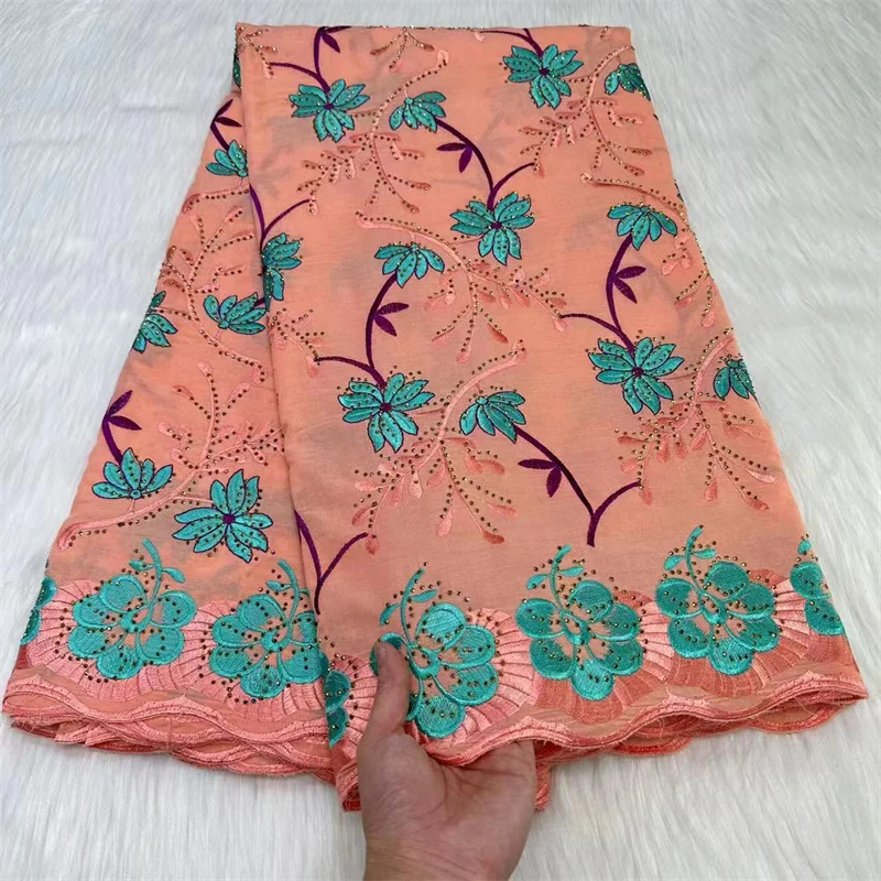 

Швейцарская Кружевная Ткань 5 ярдов, новейшая Тяжелая вышивка бисером, африканская 100% хлопчатобумажная ткань, швейцарская вуаль, кружево, популярный Дубайский стиль 7L09053